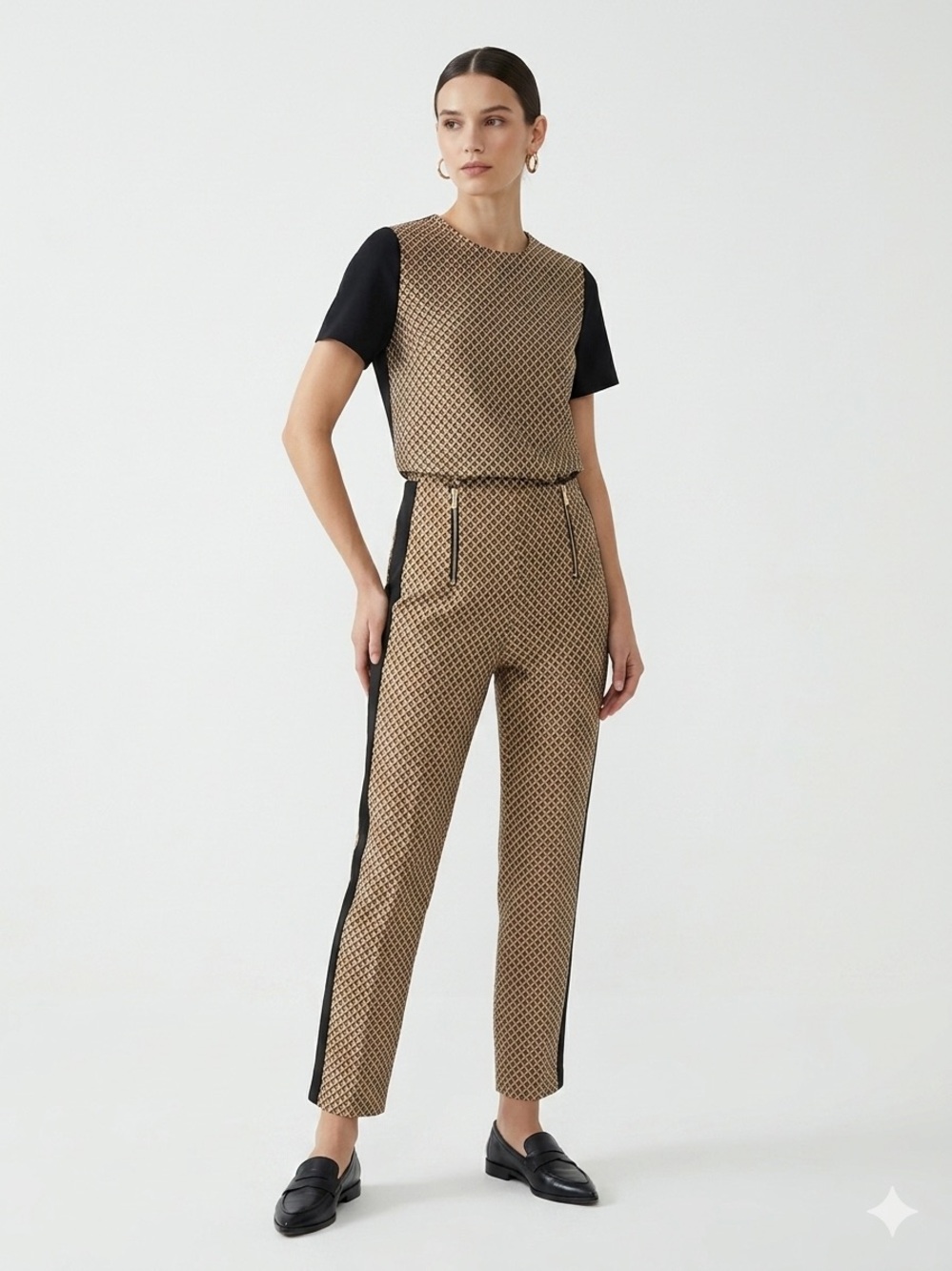 NWT Beymen Club 2-Piece Matching Set Geometric Print Blouse & Tuxedo Trousers S
